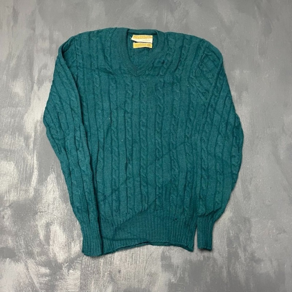 Vintage‎ jantzen Braided Knit sweater mens medium blue 1970s v neck USA